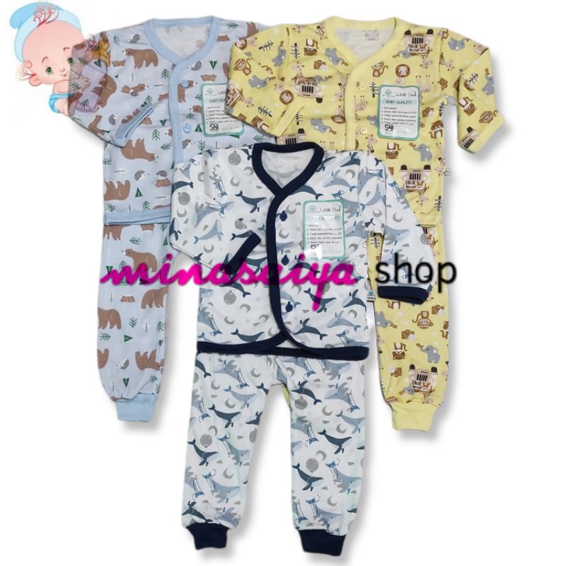 LITTLE OWL Setelan Bayi SNI Lengan Panjang / Piyama Kancing Depan Usia 0 - 18 bulan