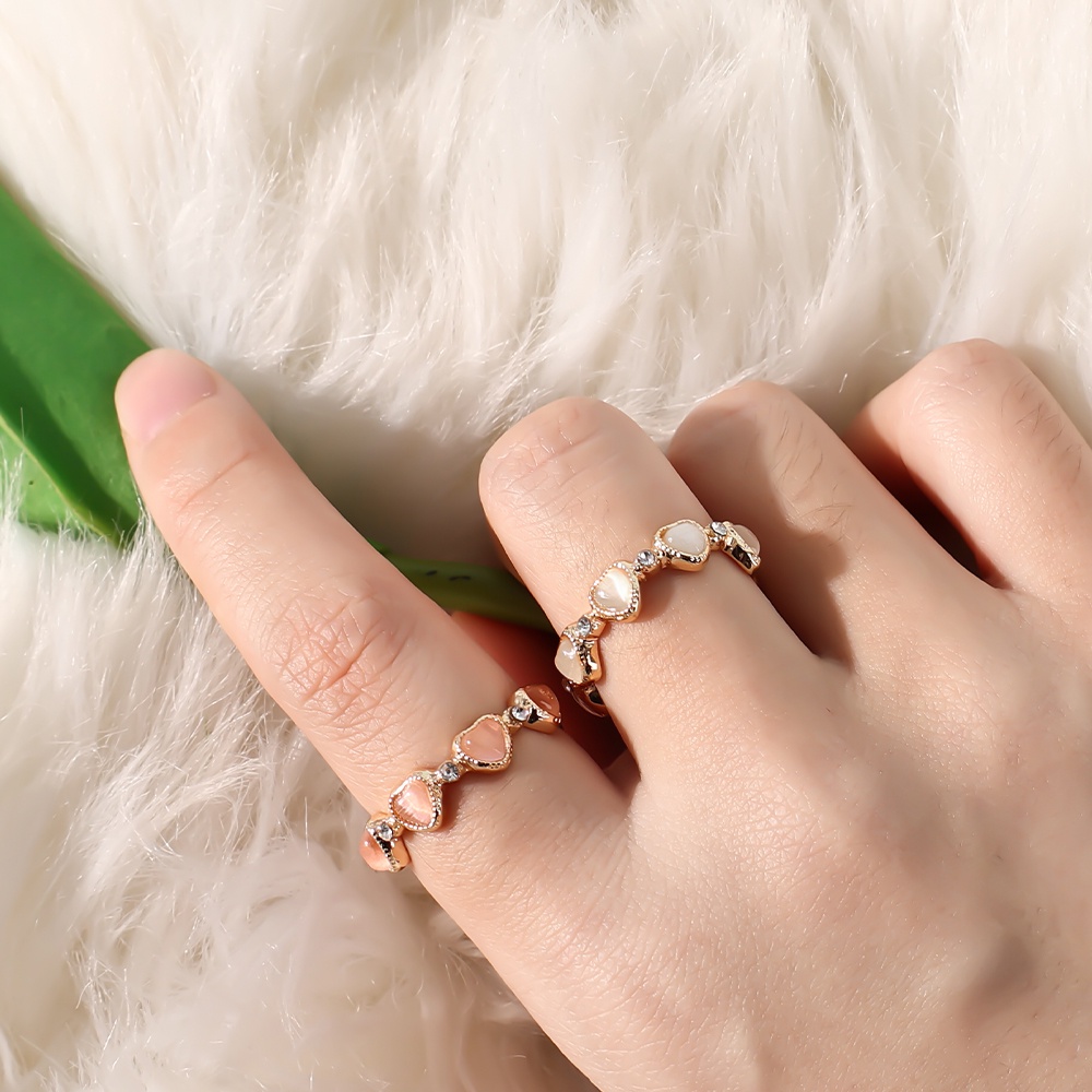 Halus Tipis Indah Hadiah Opal Cinta Berbentuk Hati Jari Cincin Pesta Rings Fashion Perhiasan Adjustable Terbuka Elegan Wanita Halus Sederhana Wanita