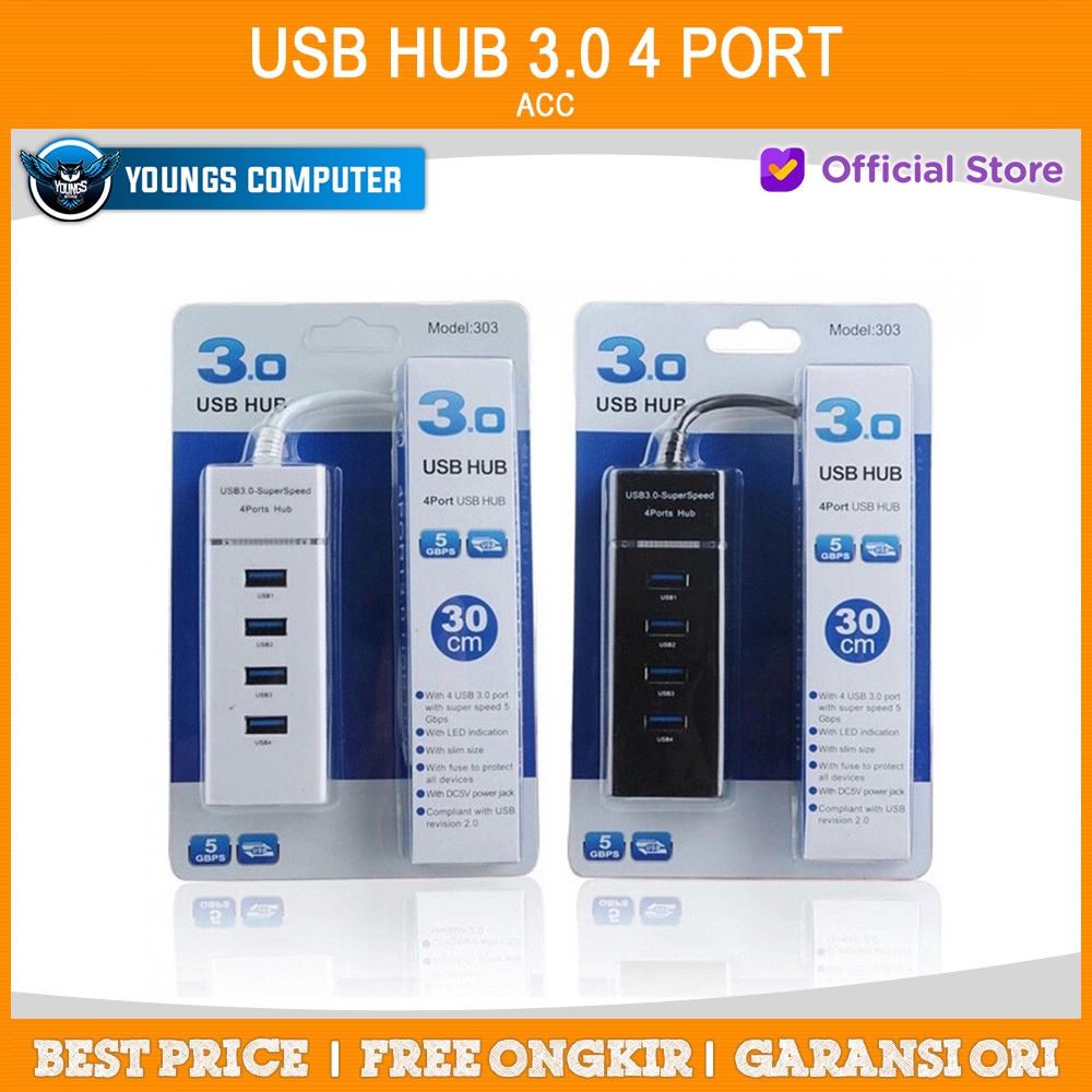 USB HUB 3.0 4 PORT ( Black / White ) USB 3.0 HUB HIGH SPEED 4 PORT USB3.0 HUB 303