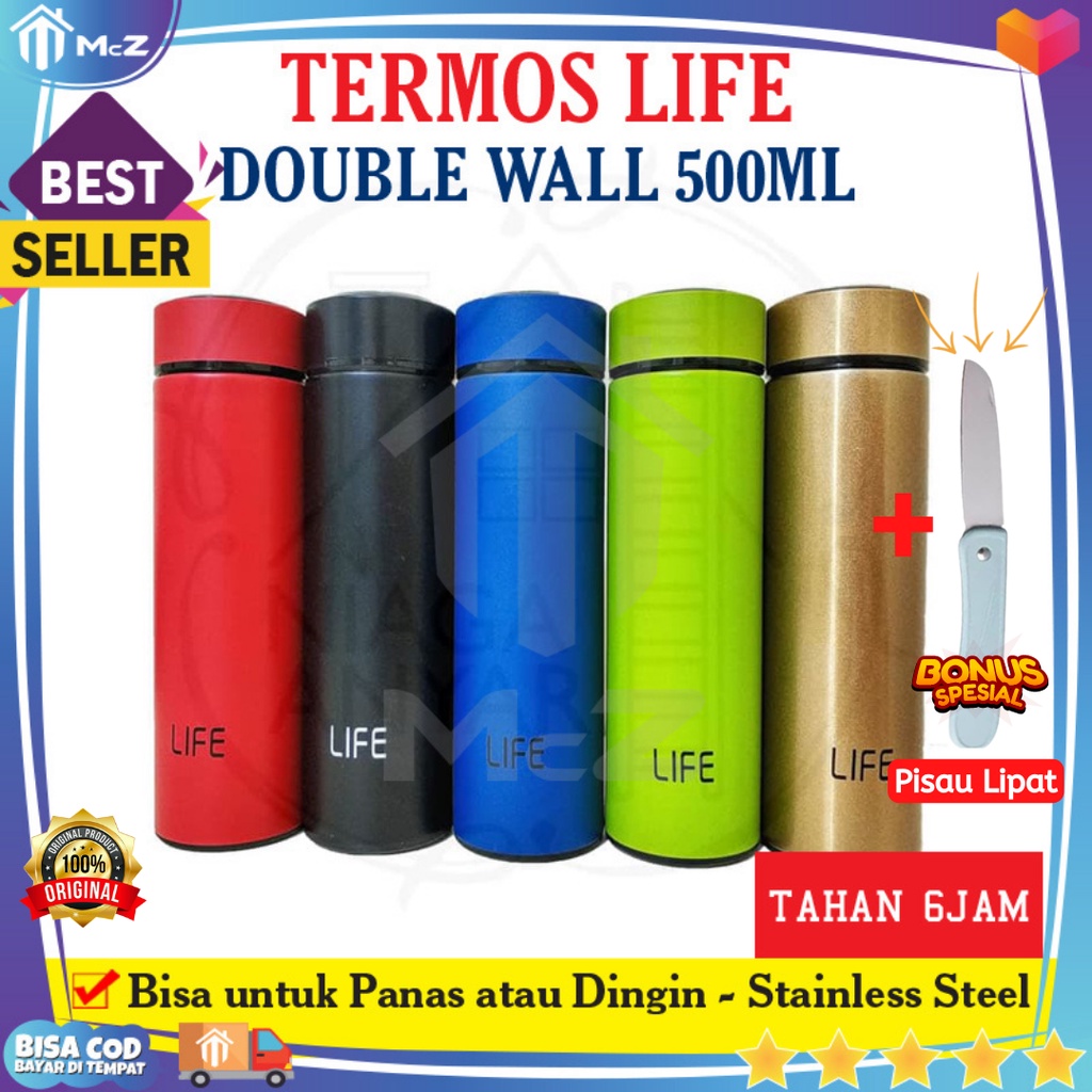 Jual Termos Life Double Wall 500ml Stainless Steel Tahan Hingga 6 Jam Bonus Pisau Lipat Termos 4219