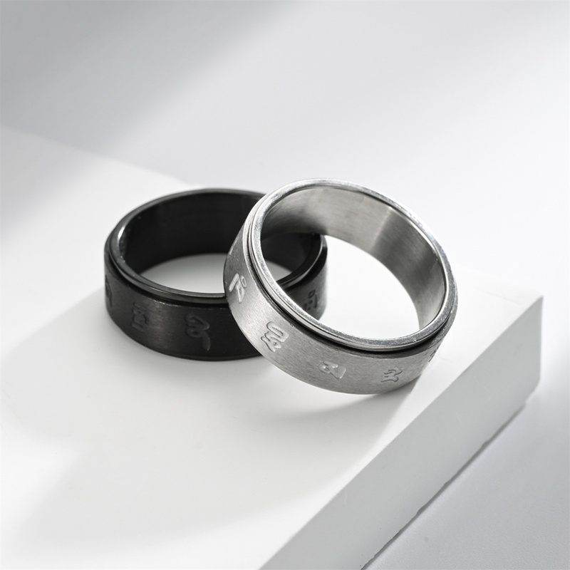 Enam Karakter Baru Mantra Berputar Cincin Kepribadian Anti- Stres Cincin Lebar 8mm Stainless Steel Rings Untuk Pria Hadiah Pesta