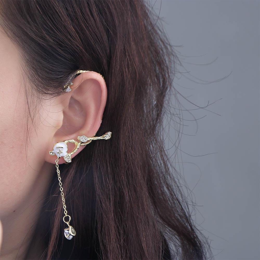 Mxbeauty Anting Klip Bunga Mawar Trendy 1pc Rantai Panjang Perempuan Tanpa Tindik Zirkon Gaya Korea Klip Telinga