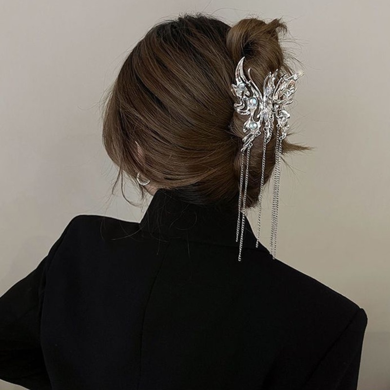 Moonstone Butterfly Fringe Metal Fringe Jepit Rambut Kupu-Kupu Hiu Klip Aksesoris Kepribadian Versi Korea