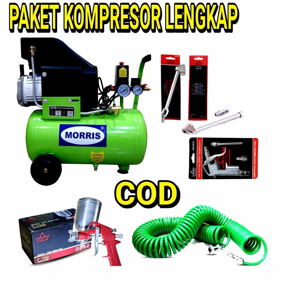 BISA COD!!! YUKIDO Tools Paket Alat Service 4in1 Selang Angin Kompresor Recoil Spiral 12 Meter - Alat Semprot Angin Air Duster Gun DG-10 - Alat Isi Angin Air Chuck 6 Inch FREE COUPLER