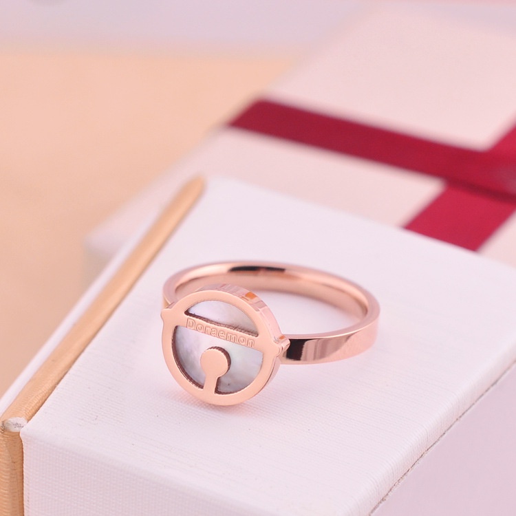 Doraemon Bell Ring Cincin Lonceng Lapis Platina 18k Rose Gold Plated