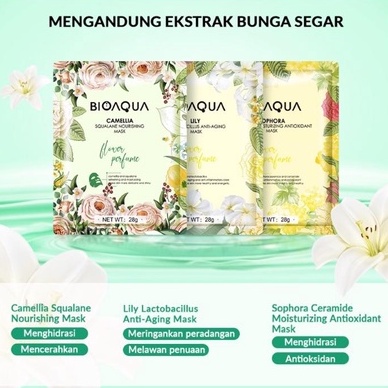 ✦SINAR✦ Bioaqua Bio Aqua Facial Sheet Mask Flowers Series (28g/pcs) | Masker Wajah / Hydrating Essence Face Mask Brightening dan Anti Acne