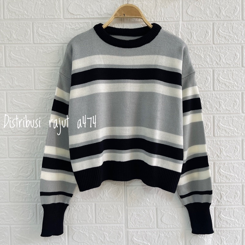 BICA KNITS SWEATER RAJUT CROP OVERSIZE MOTIF STRIPY BLASTER