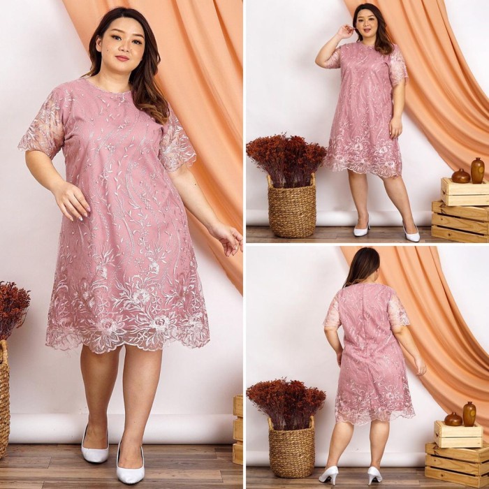 Dress Wanita Jumbo Besar Xxl Xxxl Brukat Brokat Baju Pesta Big Size