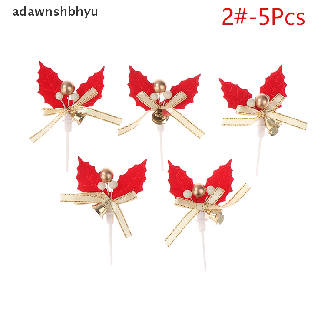 Adawnshbhyu 5Pcs Christmas Fruit Fork Leaf Xms Dekorasi Pohon Kue Plugin Party Decor ID