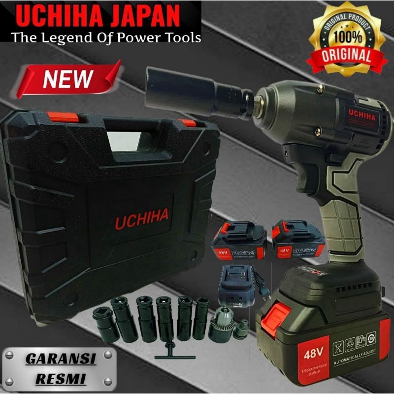 Impact wrench baterai cordless mesin pembuka baut ban Uchiha 48vf bor set Impact buka Motor dan Mobil import