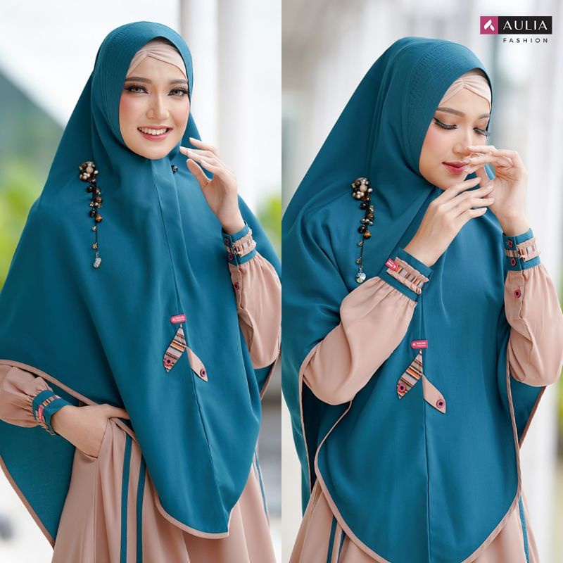 SET GAMIS ATHIFA CAMEL TROPICAL BLUE/AULIA FASHION