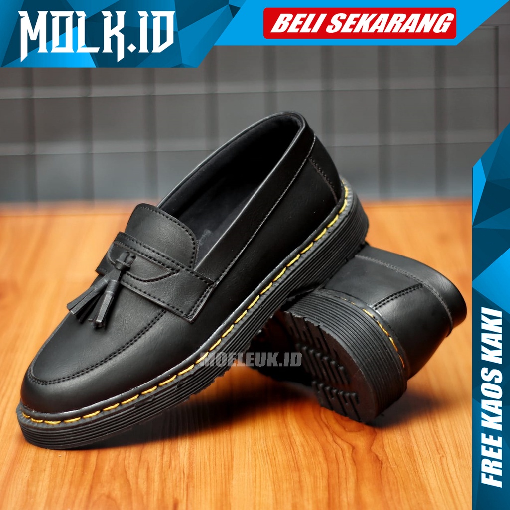 MOLK Sepatu Formal Pria Loafers Kulit Pu Pantofel Hitam Kerja Kuliah Kondangan Dinas Resmi