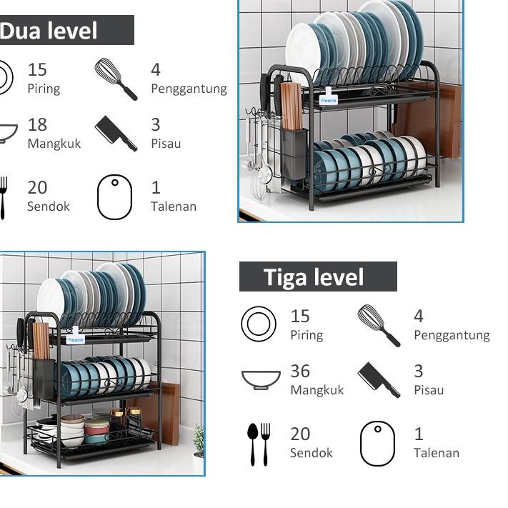 Telah Hadir.. freemir 3 Susun Rak Piring Besi Stainless Steel Peralatan Makan Multifungis Kuat Bentu