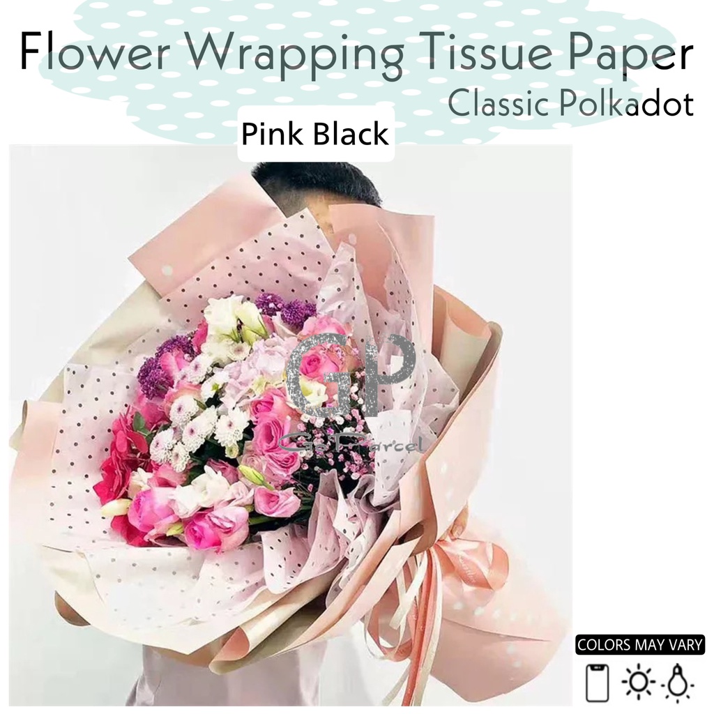 ( 5 Lembar ) CLASSIC POLKADOT - FLOWER WRAPPING TISSUE PAPER / KERTAS TISU / BUKET BUNGA / KERTAS BUNGA