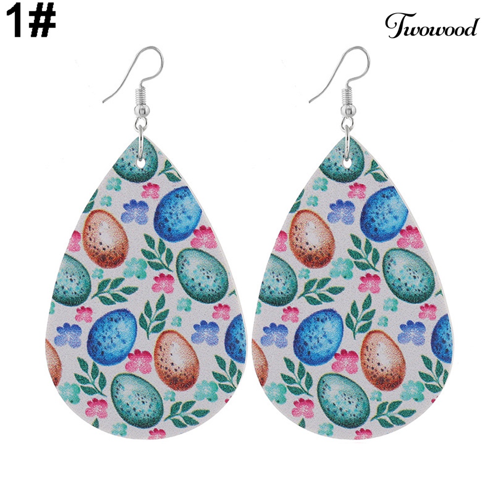 Twowood Wanita Easter Bunny Telur Teardrop Menjuntai Kulit Imitasi Kait Anting Perhiasan Hadiah