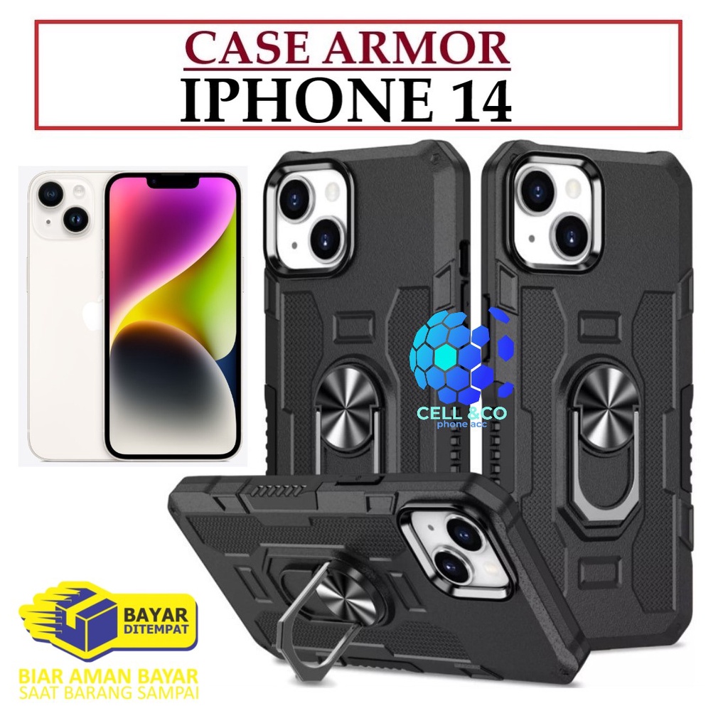 Case Armor IPHONE 14 Iring Cincin Magnetic Kesing Hp Protect kamera Premium Hard Case Standing Robot Pelindung Kamera