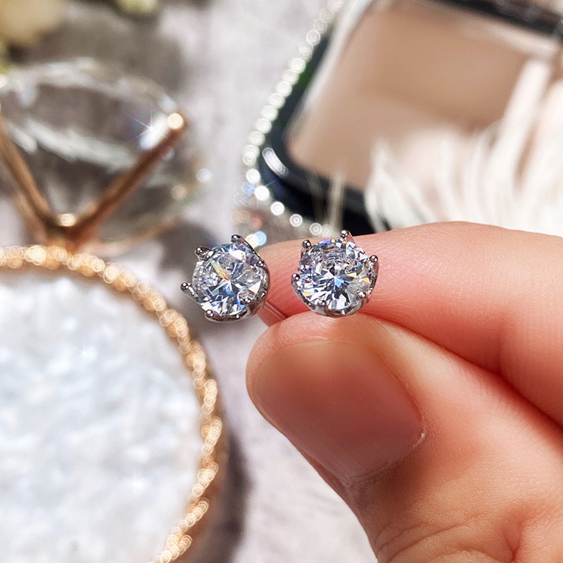 Fancyqube 1pasang Anting Tusuk Fashion Klasik Enam Cabang Solitaire Zircon Untuk Wanita Pria