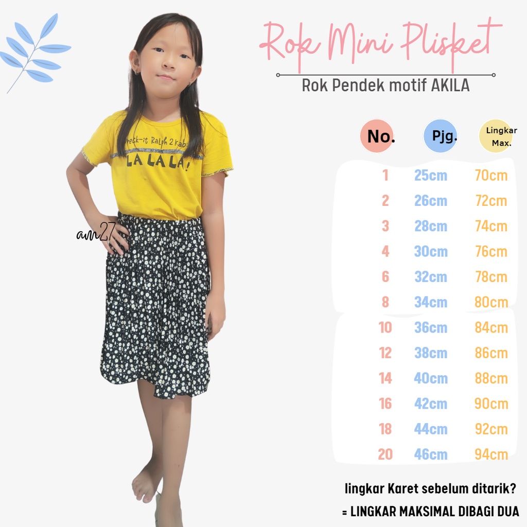 AM27 Rok Plisket Pendek anak 1-12 tahun Pleated Skirt ROK MINI MOTIF AQILA