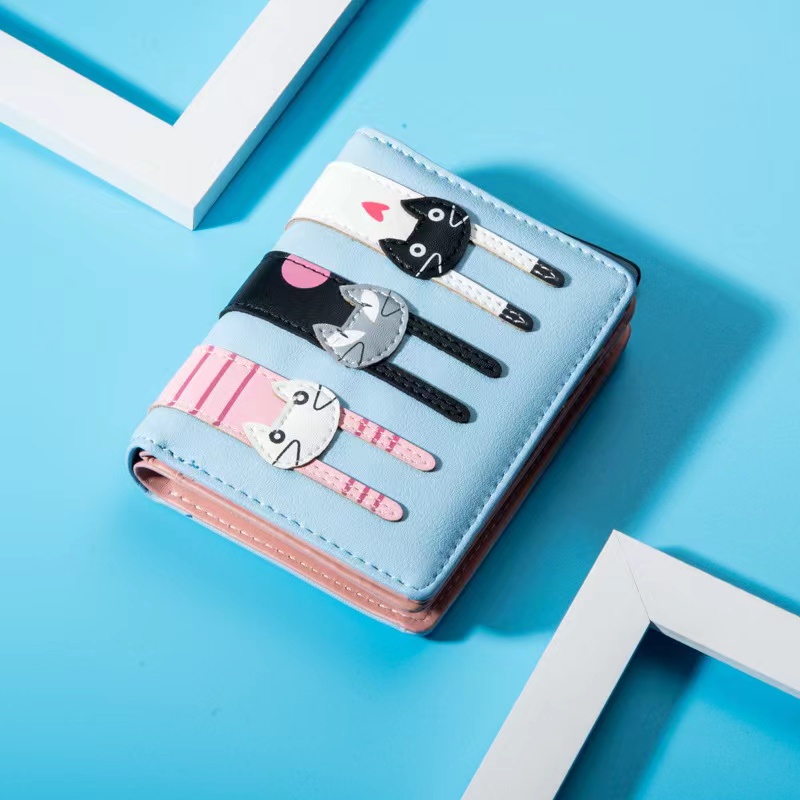 ASIN829 -Edisi Korea Baru Dompet Wanita Pola Kucing Dompet Fashion Mini / Dompet Wanita Gesper Pendek Dompet Koin Fashion Siswa 2241/2248