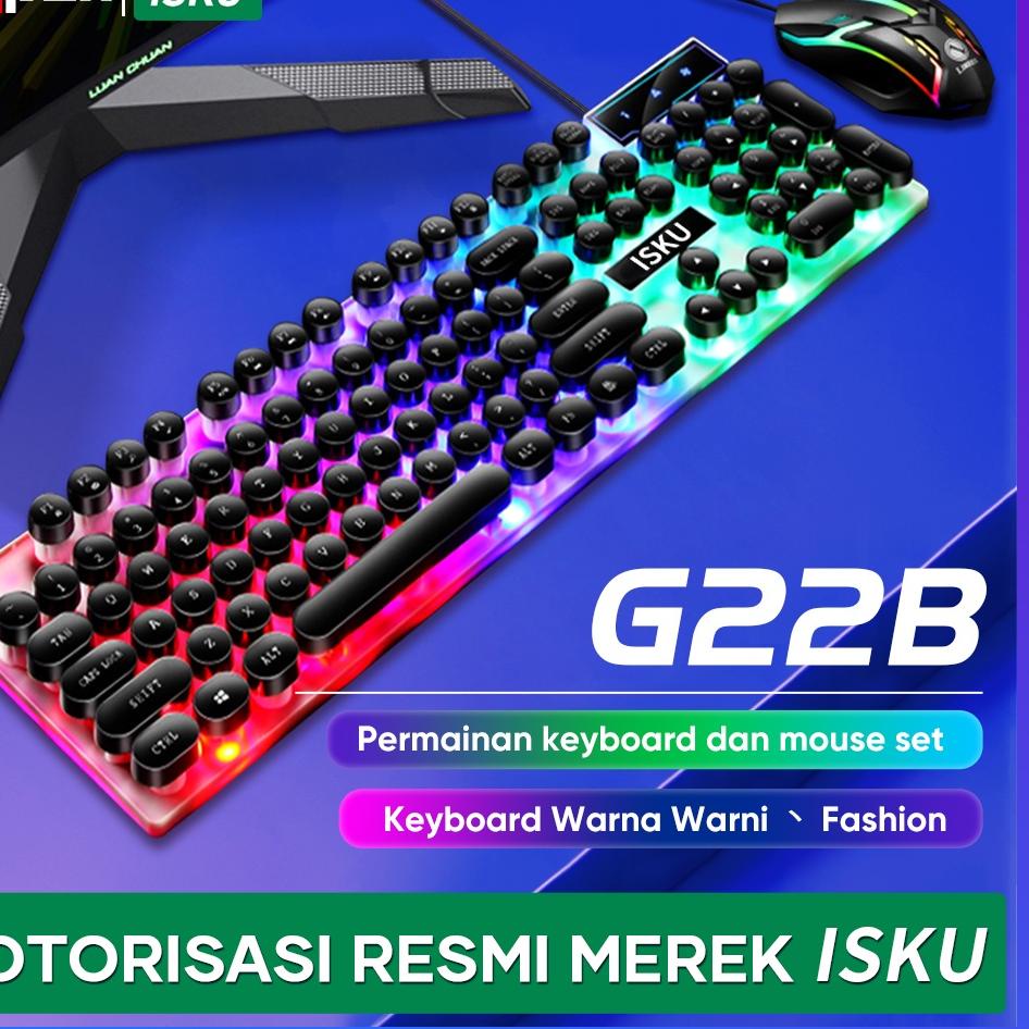 Terlaris  【BISA COD】ISKU keyboard komputer pc laptop gaming full set RGB/kibort komputer pc murah/keyboard dan mouse 1 paket wireless led waterproof