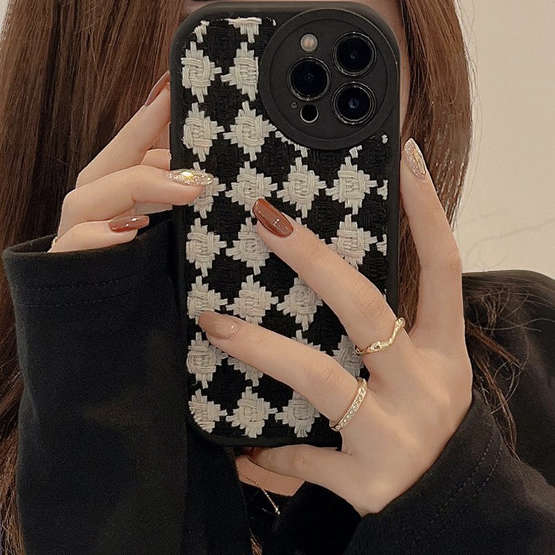 IPHONE Kain Tahan Kotoran Gaya Soft Case Iphone14 Plus X XR XS Max14+Sarung Handphone Untuk Iphone 11 12 13 14Pro Max Casing Mewah Chane Putih Hitam Swallow Gird