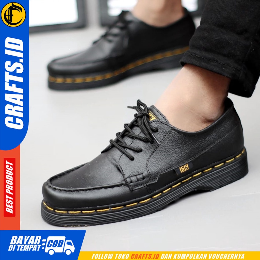 CRAFTS kilu - Sepatu Pantofel Formal Docmart Kulit Asli Kerja Hitam Pria