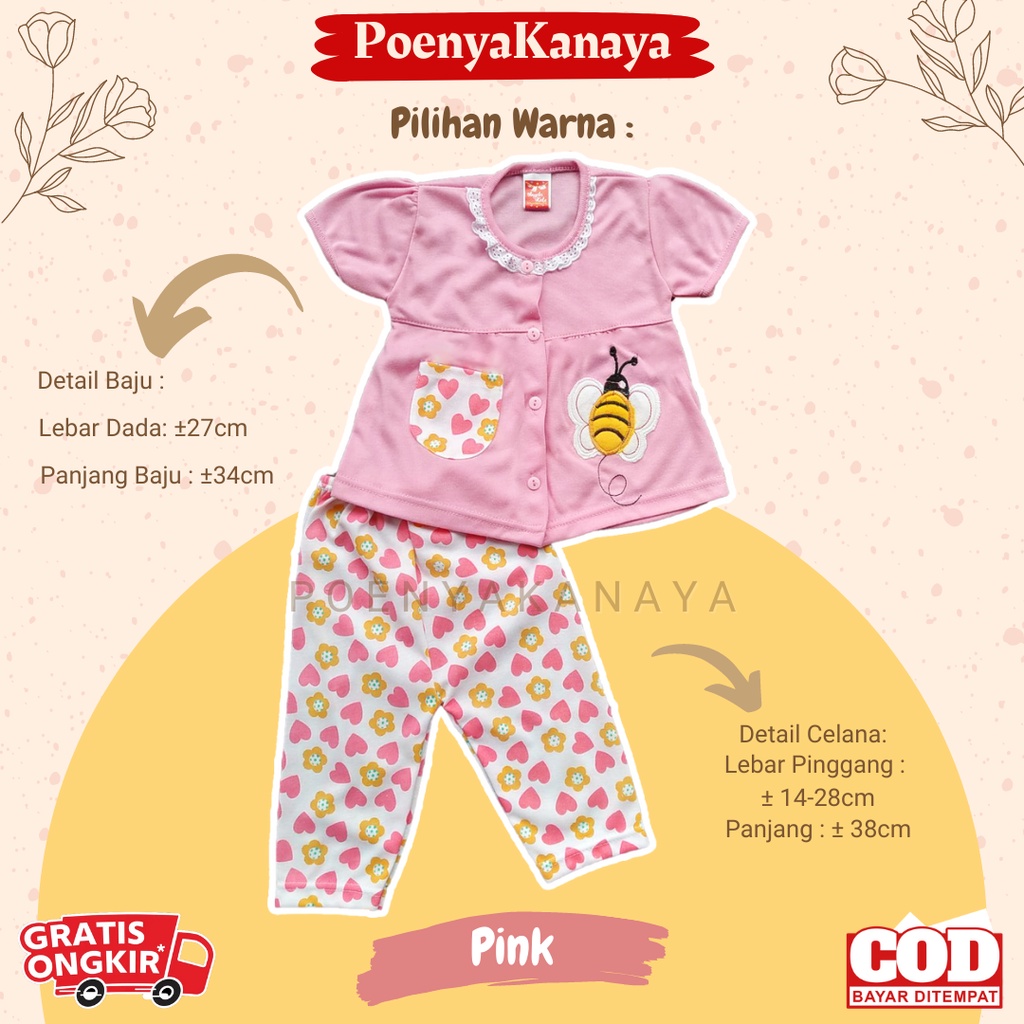 Setelan Baju Bayi Piyama Bayi Pendek Perempuan LEBAH BORDIR Angela Kids Size 6-18 Bulan SPY29