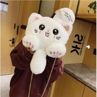 COD Tas Selempang bulu model Kucing bulu korean style original termurah tas slempang kucing import terbaru 2022