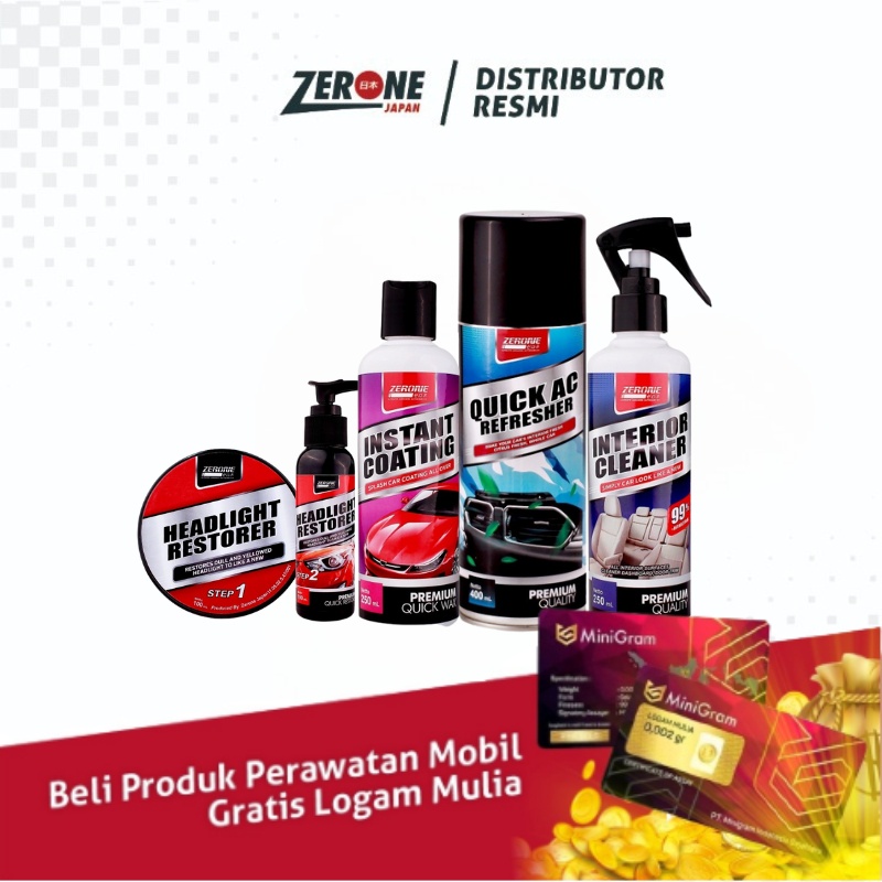 Paket Interior Eksterior Zerone Japan Pengkilap Lampu Mobil Body Efek Daun Talas Instant Coating Quick AC Pembersih AC Interior Cleaner