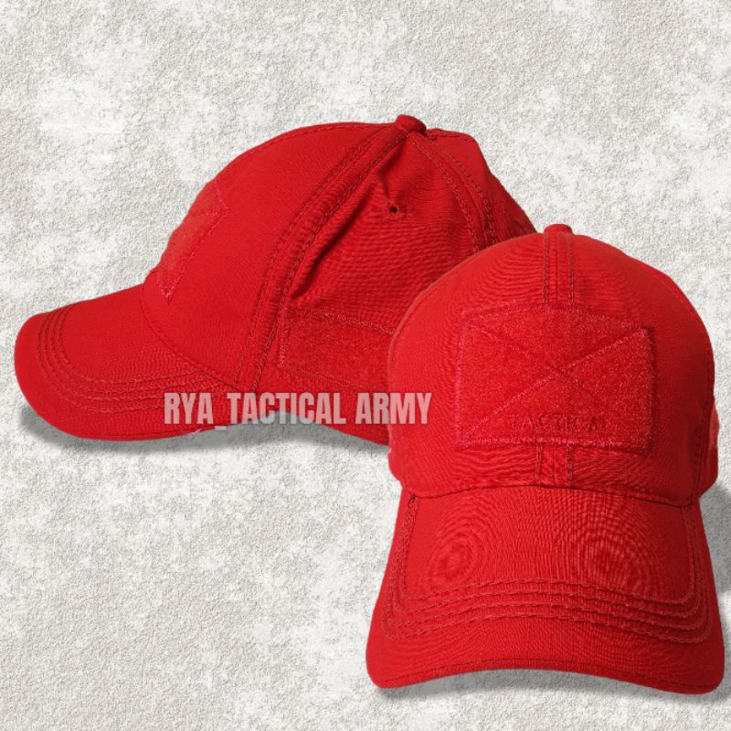 topi tactical merah polos | red | topi baseball caps velcro tactical | topi bdu tactical army merah