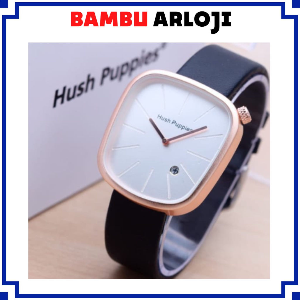 ( BAJ ) JAM TANGAN HUSH PUPPIES  FASHION SEGI KULIT DATE // HP003 , 6 WARNA (RING ROSEGOLD)