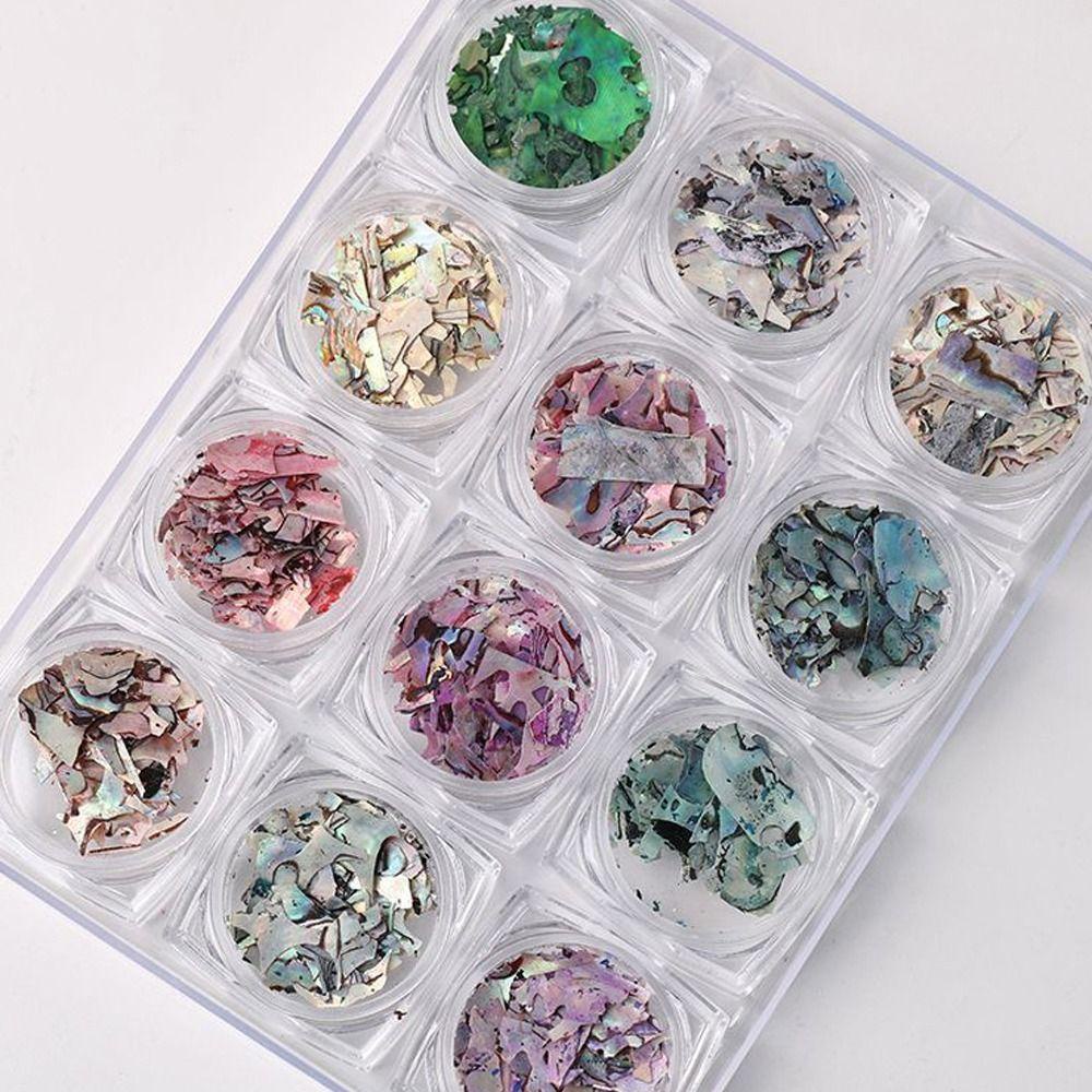 Agustin 3D Nail Art Dekorasi Sorot Warna-Warni Ultra Tipis Manicure Aksesoris Shell Nail Sequin Tekstur Abalone Hiasan Kuku