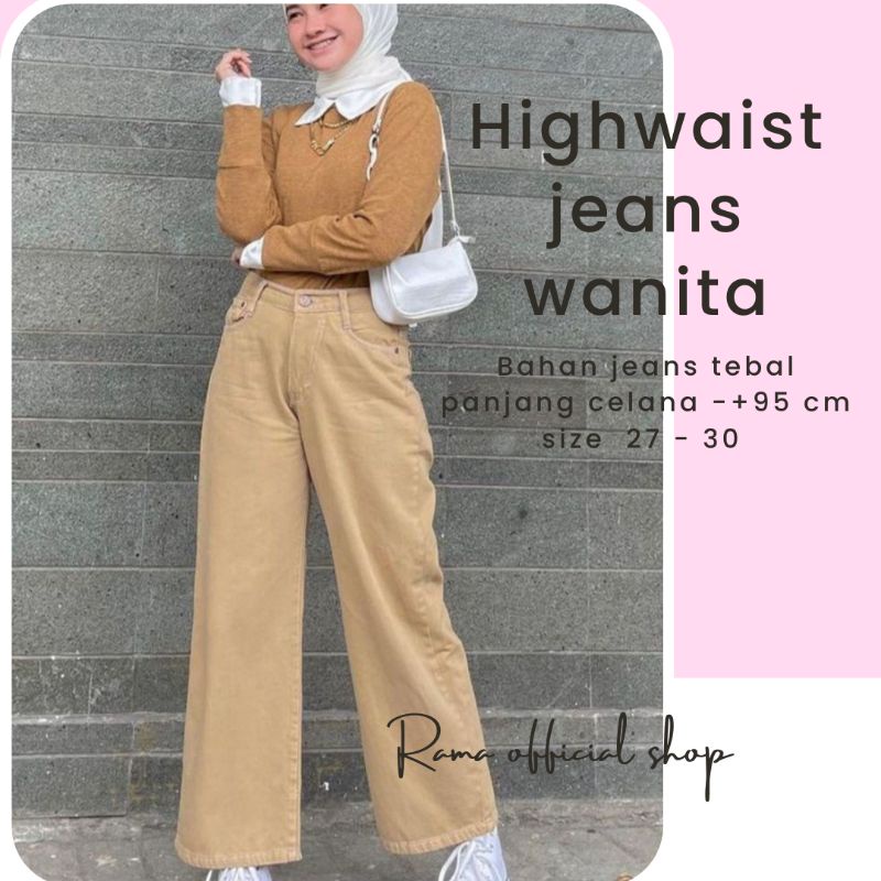 Highwaist Kulot Jeans Khaki / Celana Panjang Jeans Wanita Warna Khaki