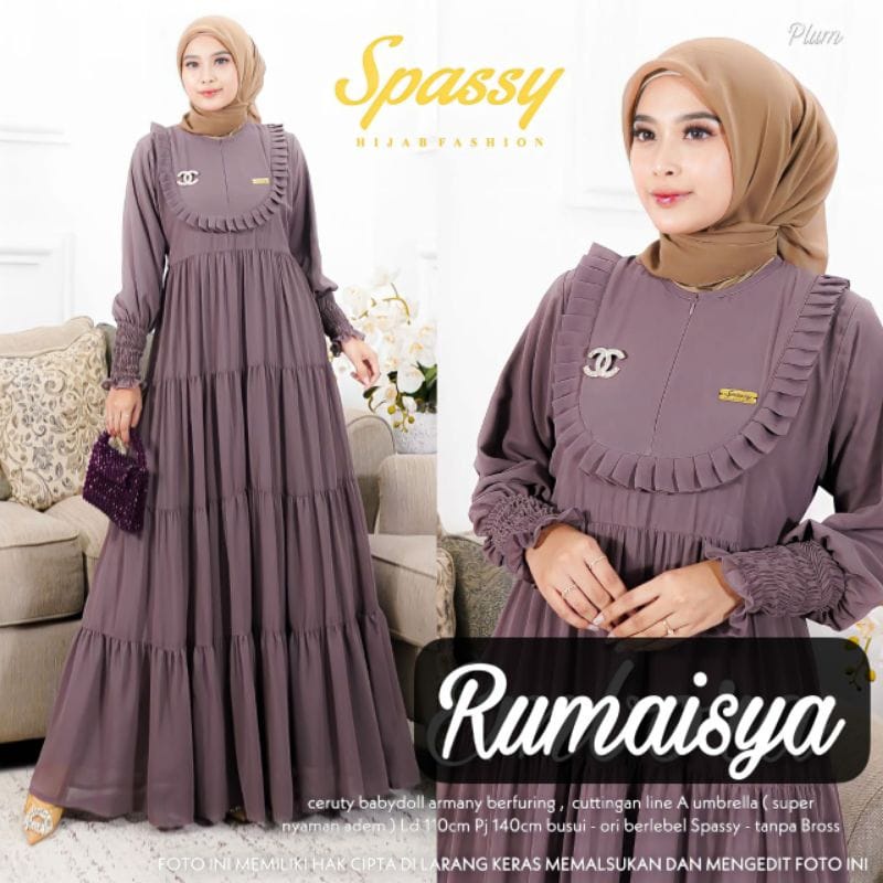 Rumaisya Dress Gamis Ceruty Babydoll Full Furing Baju Kondangan Wanita Gamis Jumbo Outfit Wanita Kekinian Gaun Pesta Muslimah