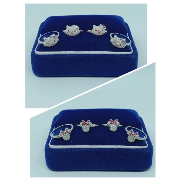 cincin anak mickey &amp; kitty full mp S925 / perhiasan perak 925 berlapis emas