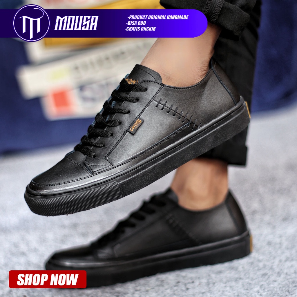 Sepatu Sneakers Casual Pria Kulit Asli Kerja Hitam Mousa Dante Low
