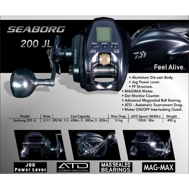 reel OH SEABORG 200 JL AT, made in Japan. ORI . resmi daiwa
