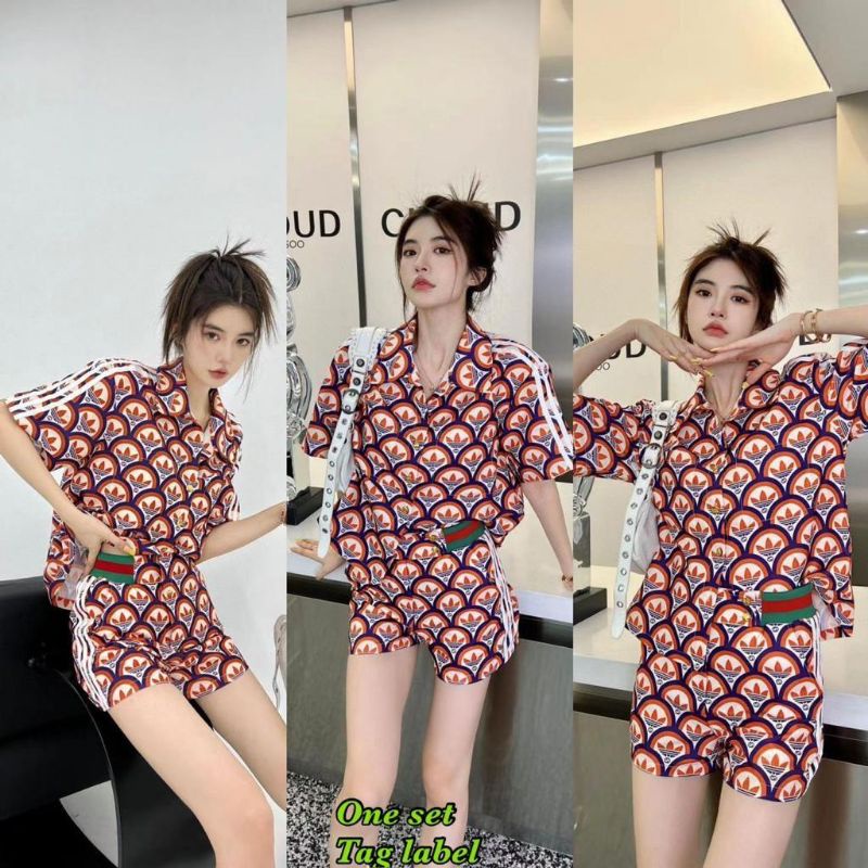 One set celana pendek cotton import setelan wanita