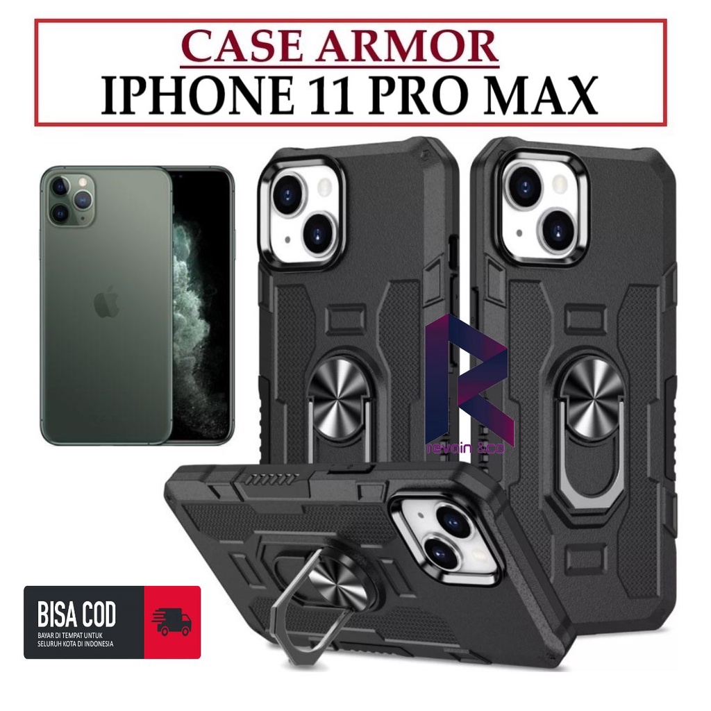 Case Armor IPHONE 11 PRO MAX Iring Cincin Magnetic Kesing Hp Protect kamera Premium Hard Case Standing Robot Pelindung Kamera