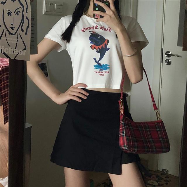 Suhao Setelan Jas Dua Potong Wanita Musim Panas Siswa Baru Gaya Korea Chic T-shirt Pendek Top + Anti-Light Strapping celana Pendek Hakama