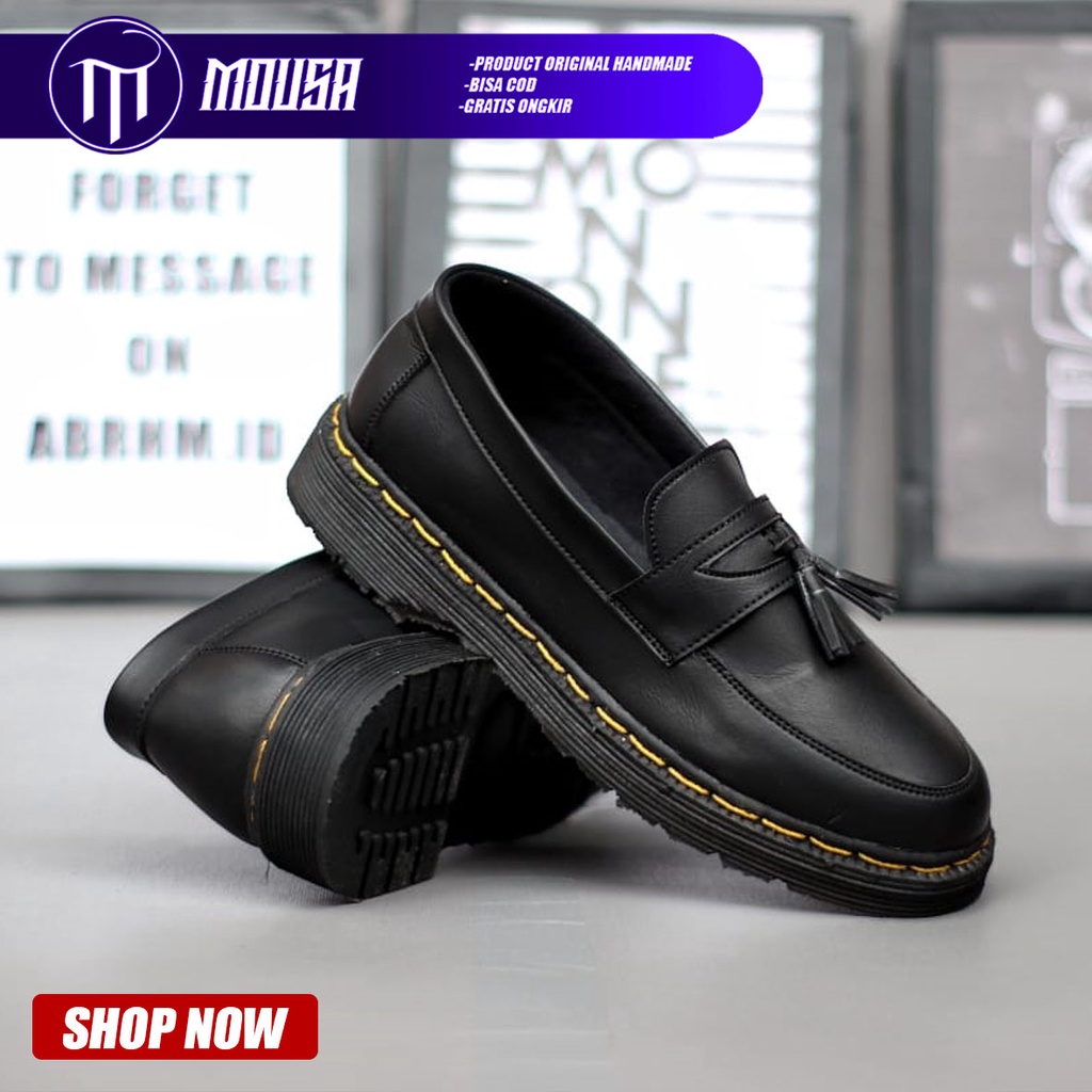 Sepatu Docmart Slip On Pantofel Formal Pria Hitam Kerja Kantor Mousa Lance