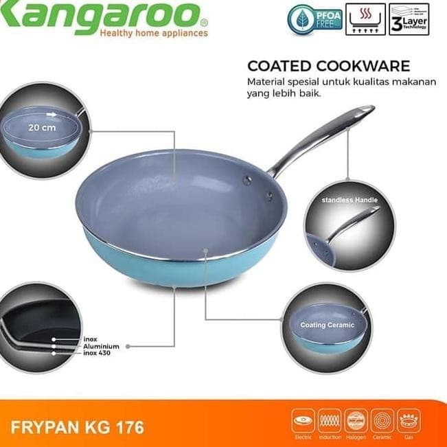 Kangaroo KG176 Wok &amp; Fry Pan 24cm Dengan Lapisan Ceramic Anti Lengket