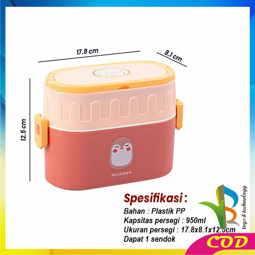 RB-C699 Tempat Makan 950ML Box Bento Set 2 Susun Free Sendok Anti Tumpah Dengan Pegangan / Kotak Bekal Tingkat Lunch Box Set Double Layer Portable