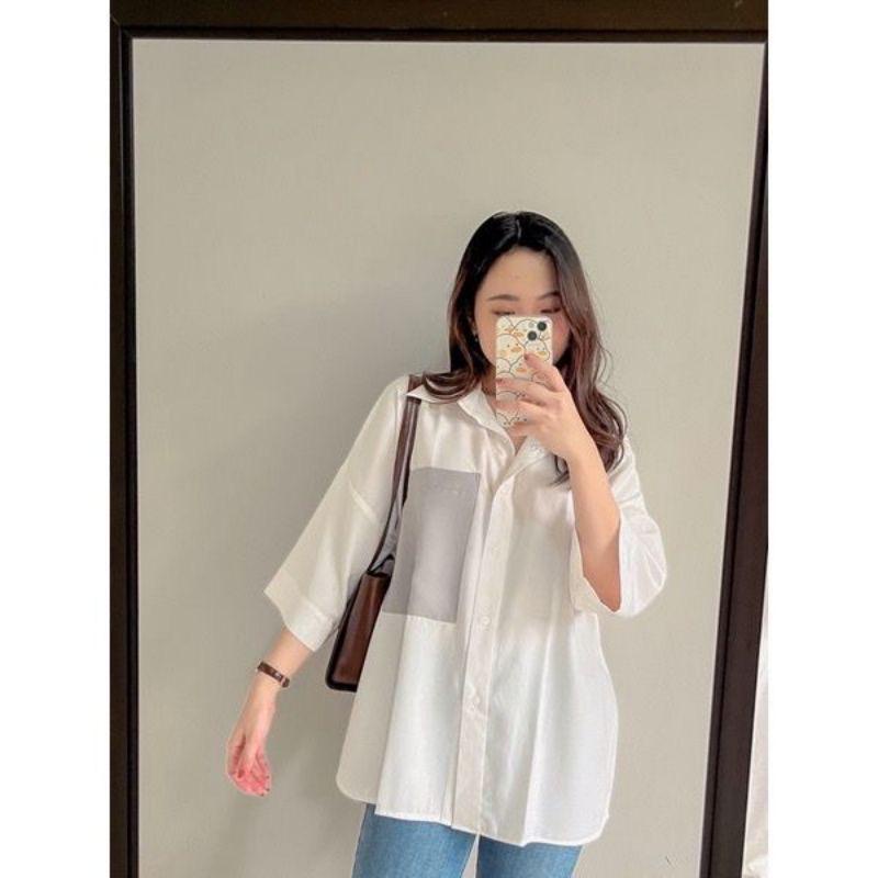 BEFAST - ZEC Kemeja FANIA Kombi Shirt Wanita / Monita Oversize Shirt / Kemeja Wanita Casual / Pakaian Kerja Wanita / Hem Lengan pendek / Fashion kekinian remaja ABG / Outift Wanita Kampus / Terlaris