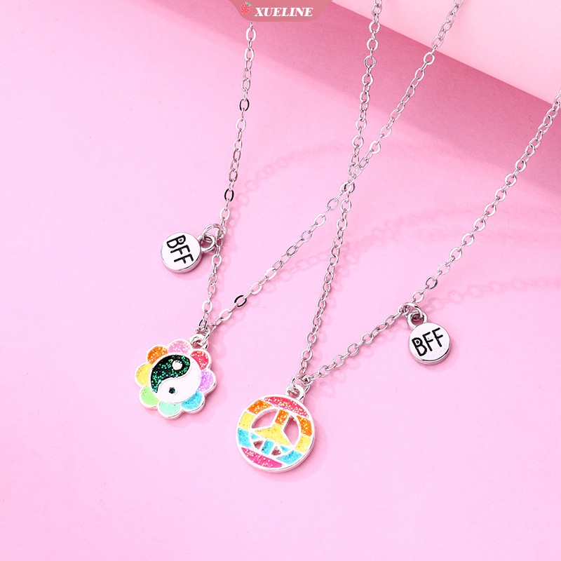 2pcs/set Liontin Bentuk Bunga Matahari Rantai best friend Kalung BFF Persahabatan Perhiasan Hadiah Untuk Anak [ZXL]