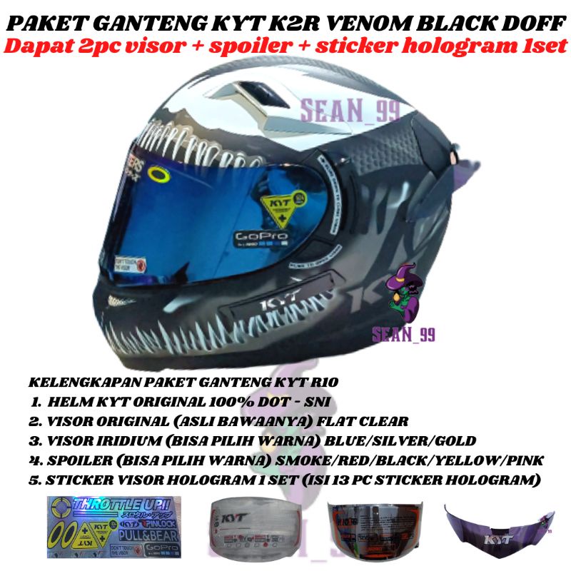 HELM KYT K2R / K2 RIDER VENOM BLACK DOFF FULL FACE DOUBLE VISOR ORIGINAL SNI DOT ( PAKET GANTENG KYT
