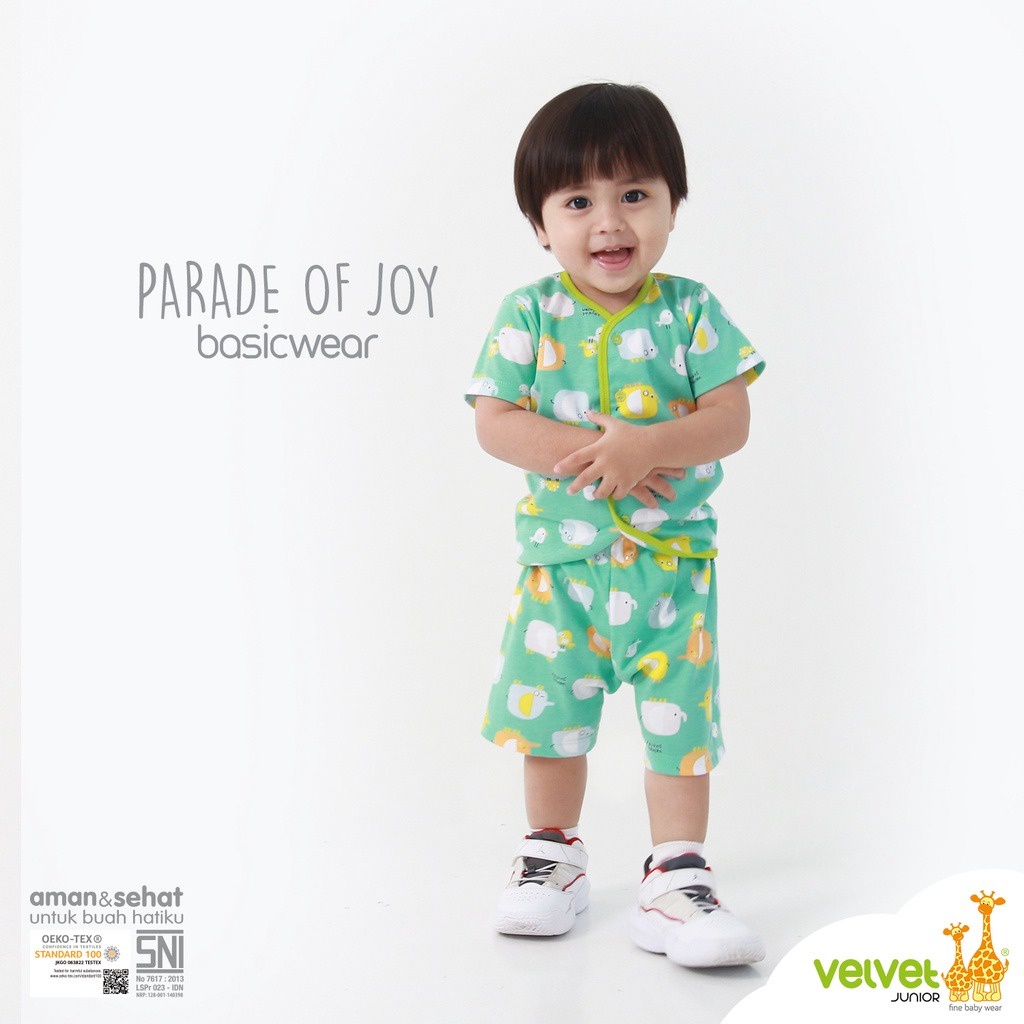 Velvet Junior Stelan Lengan Pendek Kancing Tengah  &amp; Celana Pendek Parade Of Joy Series - Per 3 Pcs