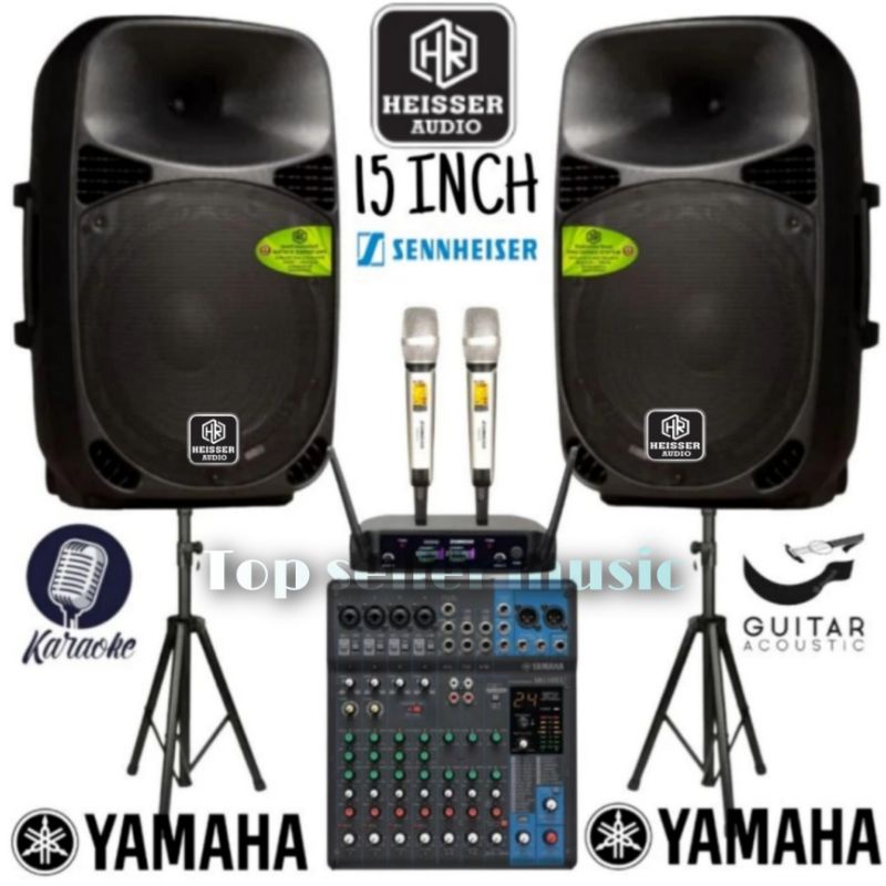 PAKET SOUND HEISSER AKTIF 15INCH MIXER YAMAHA 10CHANNEL 2MIC WIRELESS