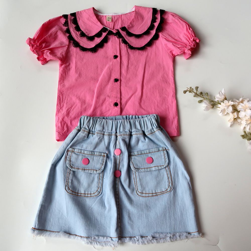 Setelan Rok Anak Perempuan Import Premium Two Renda Bars Denim 2-6 Tahun