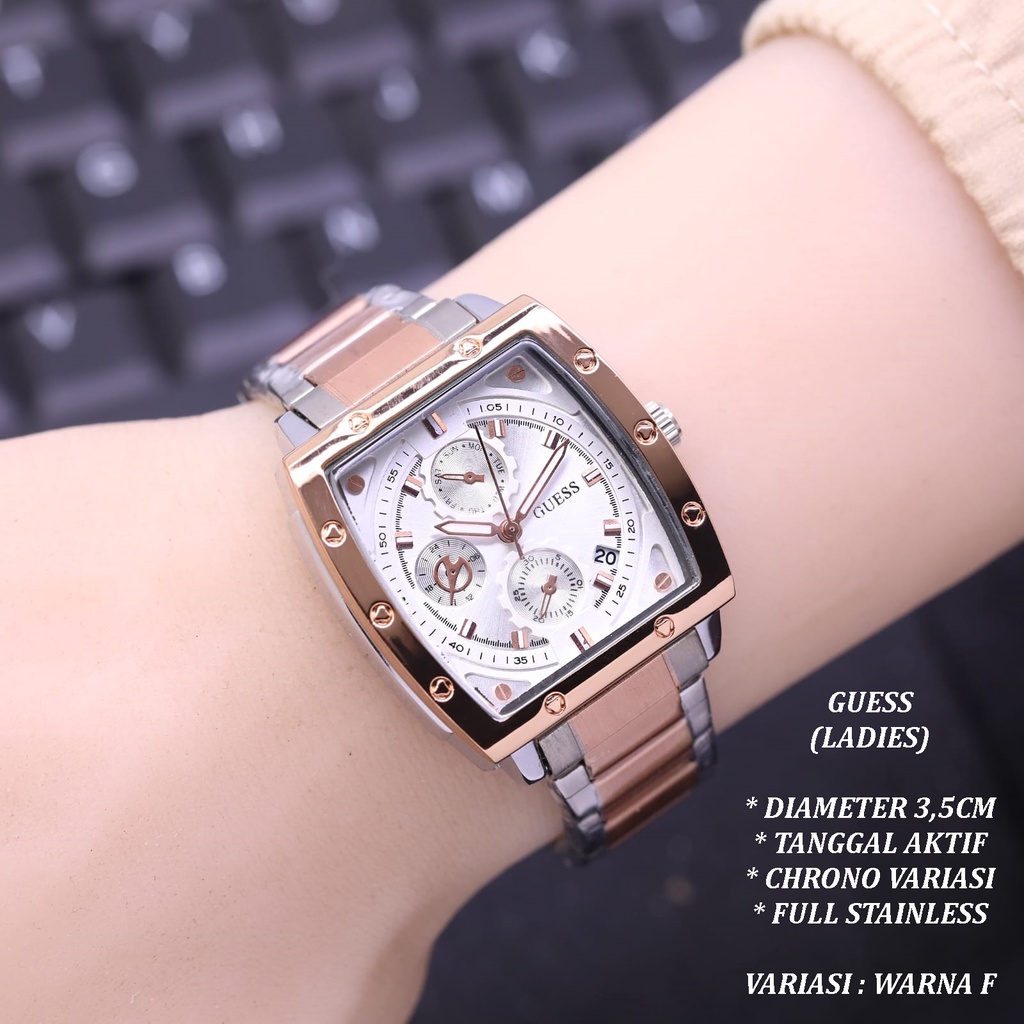 (BISA COD) JAM TANGAN WANITA GUESS LS-0118 FULL STAINLEES TANGGAL AKTIF CHRONO VARIASI